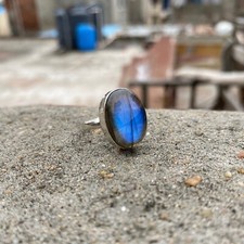 Solid 925 Sterling Silver Natural Labradorite Ring Gemstone Jewelry For Her J 65