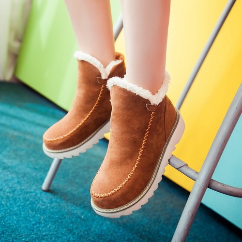 Womens Winter Warm Fur Lined Slip On Non-Slip Ladies Ankle Snow Boots Size - Picture 9 of 18