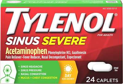 Sinus Severe Daytime Cold & Flu Relief Medicine Caplets, Non-Drowsy Pain Relieve