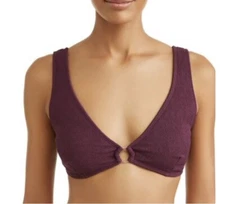 Time and Tru Women's Berry Stone Rib Tie Swimsuit Top Medium (8-10) New With Tag