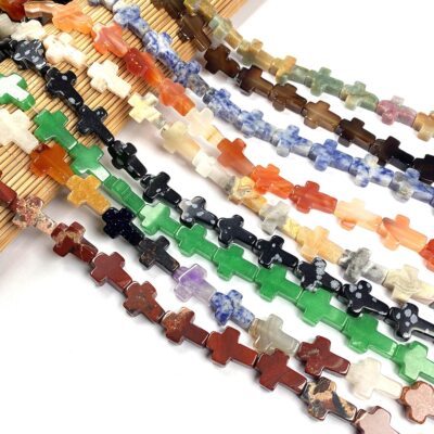 Natural Stone Cross Shape Agates Loose Beads for Jewelry Making DIY Accessories 
