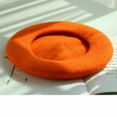 Orange Beret Cute Small Green Leaves Bow Lolita Girl Fruit Handmade DIY Wool Pumpkin Cap Spring Winter Beanies - 200000297