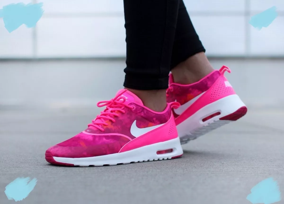 NIKE Max Thea Print Wmns Shoes Size 8.5 599408-602 Pink Pow/White-Frbrry | eBay