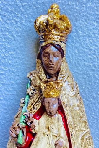 VINTAGE POLYCHROMTE SCHWARZE GIPS-MADONNA VON TINDARI PRIESTERN FIGUR STATUE - Bild 2 von 13