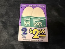 VINTAGE LEGGS REGULAR SHEER TOE OFF BLACK B 2 PAIR PANTYHOSE
