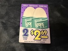 VINTAGE LEGGS REGULAR SHEER TOE OFF BLACK B 2 PAIR PANTYHOSE