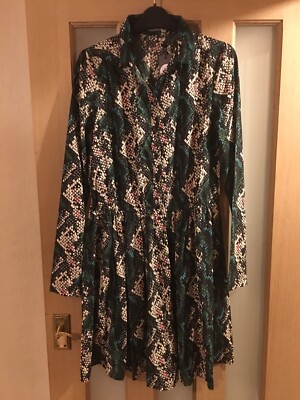 Boohoo Tall Green Snake Print Long Sleeve Shirt Smock Dress Size - Main Image