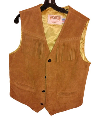 Western By Schott NYC USA Brown Leather Vest  Large Made USA Button Down Pockets