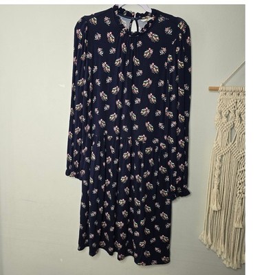 Boden Dress Christmas Partridge Bird Blue Clara Jersey Floral Long Slv Size 16R