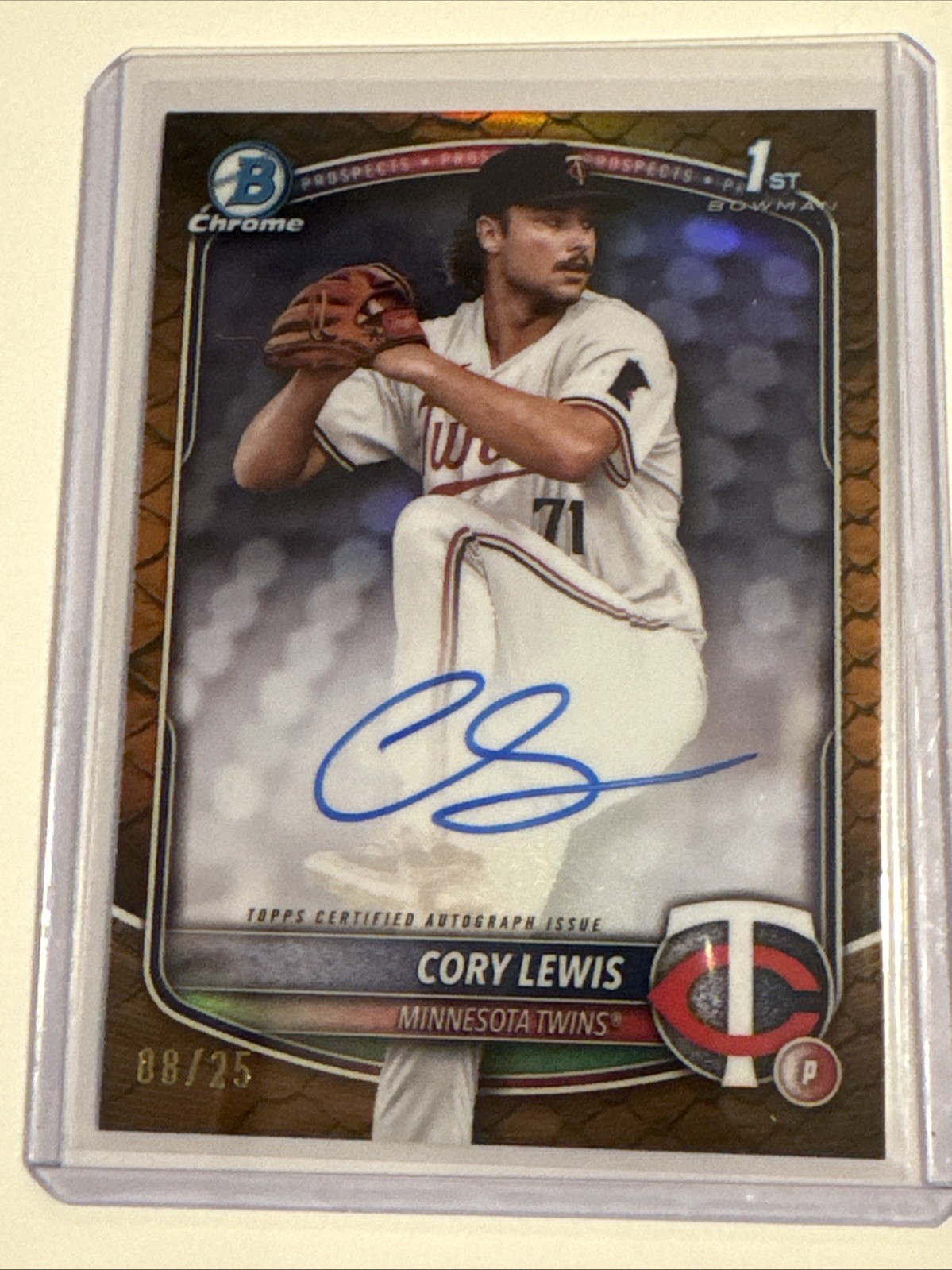 2025 Bowman - Chrome Prospect Auto Cory Lewis #CPA-CLE Orange Reptilian 8/25