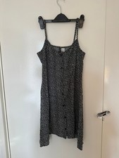 H&M Black Floral Mini Dress Spaghetti Straps Button Front Summer Casual UK 8