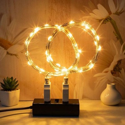 2 Stück LED Lichterkette, 20LED 2M / 6.6Ft USB lichterkette außen/innen W