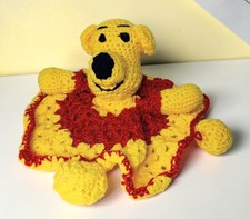 Crochet Granny Square Amigurumi Winnie Pooh Plush/Blanket 14" Lovey Retro READ