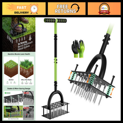 Manual Lawn Aerator Tool with 16 Metal Spikes, Yard Aeration, Soil Ejection