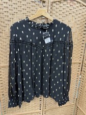 Image of Peacocks Gold & Black Metallic Print Long Sleeve Blouse Size 22