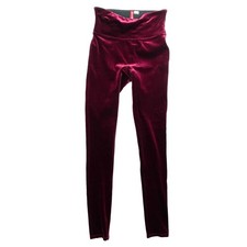 Spanx Velvet Leggings Womens Small Petite Burgundy High Rise Stretch Slimming