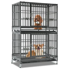 Homey Pet 37" Two Tiers Heavy Duty Dog Crate Cage Kennel for S/M Dog Training