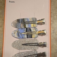 4-Pack Girls Snap Hair Clips Marbled Blue  Silver Glitter Metal/Plastic