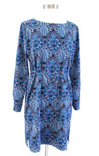 Ann Taylor Loft Blue Geometric Print Tie Waist Shift Dress Size PS SP Baroque