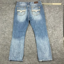 Cowboy Up Jeans Mens Size 40X34 Light Wash Bootcut Embroidered Back Denim