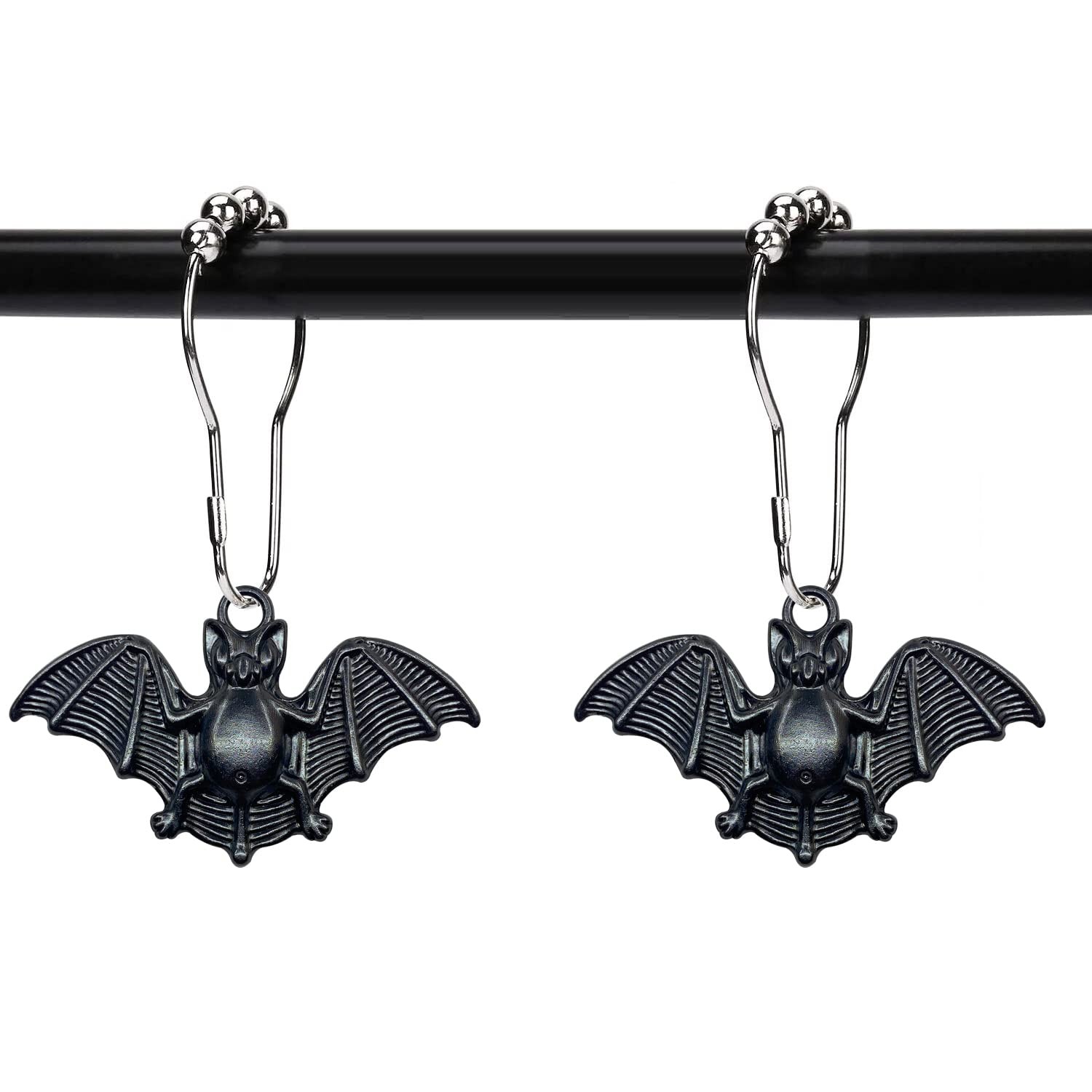 Set of 12 Bats Shower Curtain Hooks Rings Halloween Party Supplies Black-bat