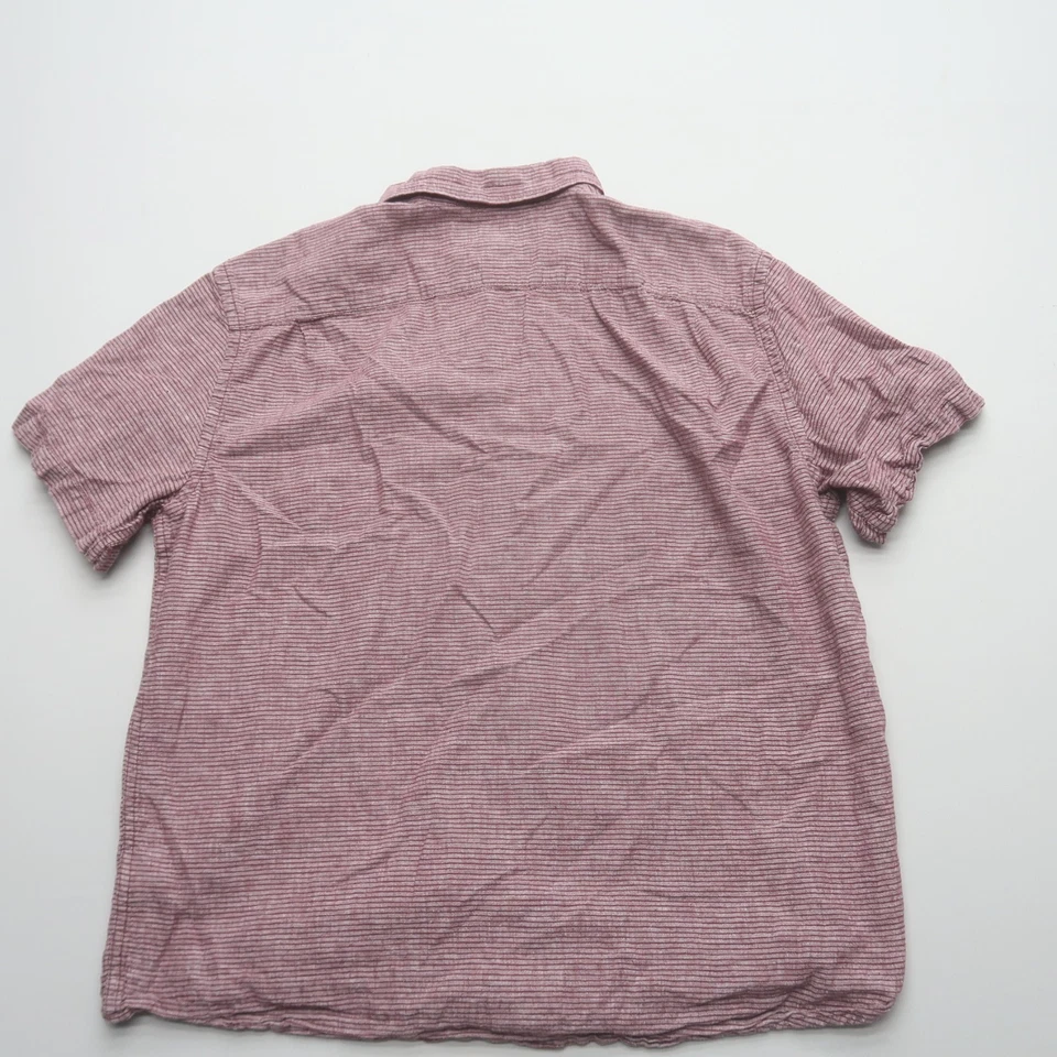 Camisa Abotonada Antigua Azul Marino Para Hombres Mezcla de Lino Grande Calce Relajado Rayas Manga Corta Foto 2 de 4