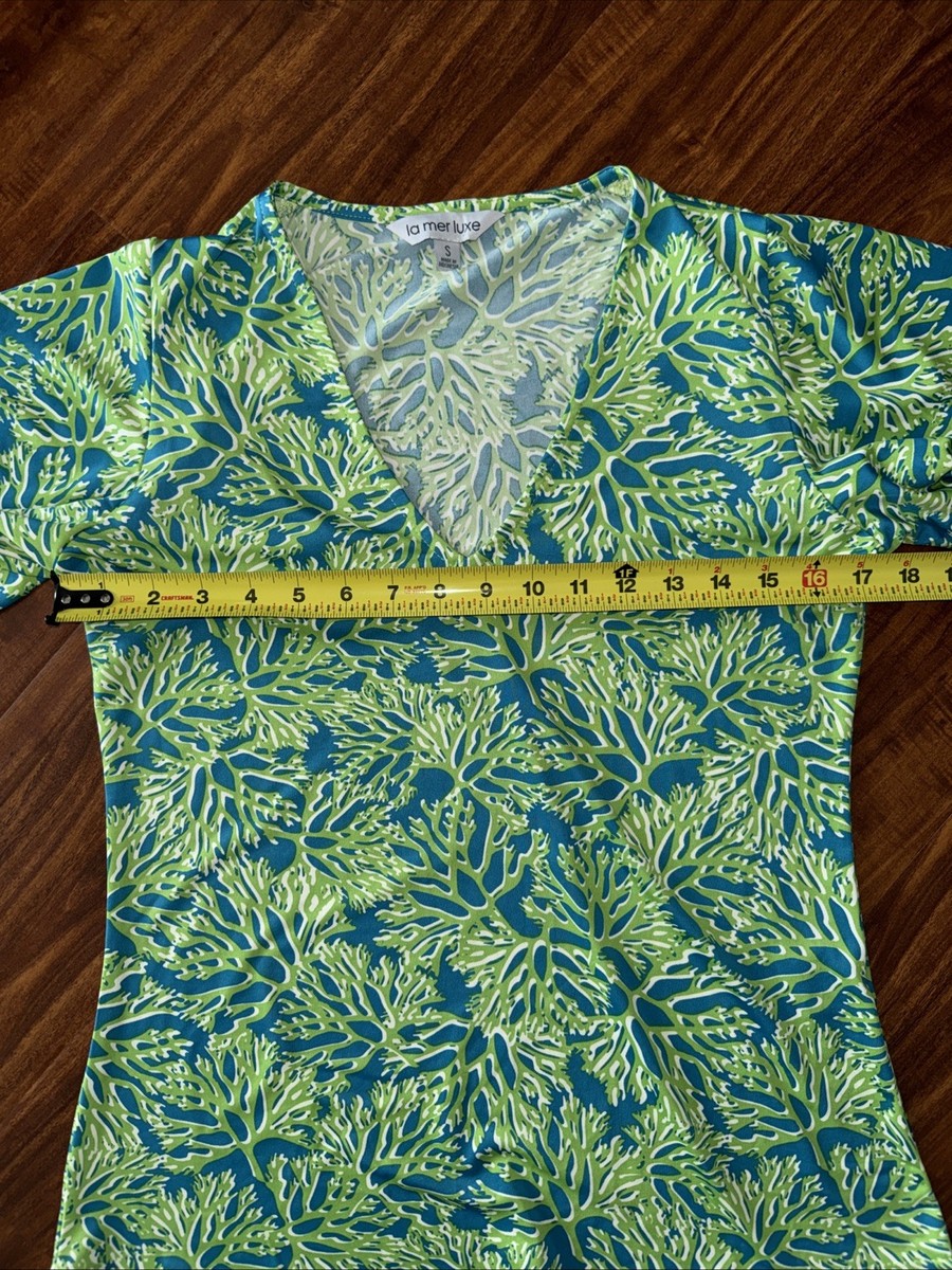 La Mer Luxe Escapada Womens Swim Cover-up Top Coral Blue Green Beach Top Sz S View 3