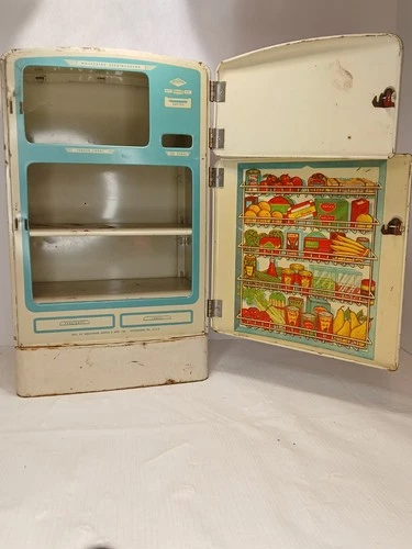 Vintage 1950's Wolverine Tin Litho Red & White Kitchen Refrigerator