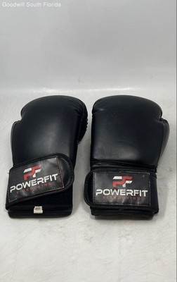 Powerfit Leather Black Adjustable Cuff Kickboxing Sparring Gloves 12 Oz
