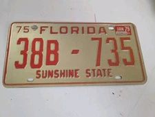 1979 Florida License Plate 1979 (75)  Vintage 38B-735 White Red Lettering 