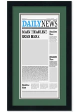 11x22 Newspaper Frame With Green and Silver Double Mat