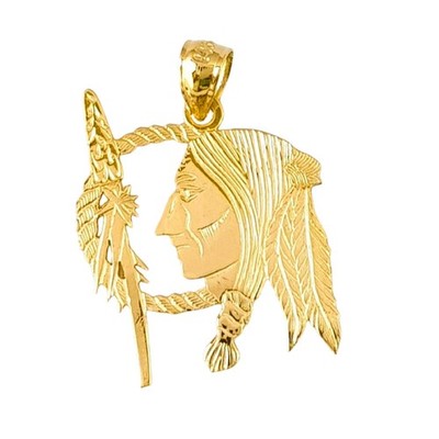14k Gelbgold Indianer Indianer Anhänger / Charm, Made in USA 