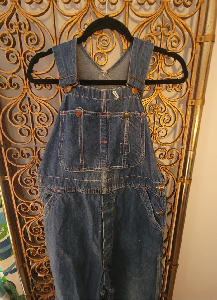 Винтажный комбинезон США Pay Day квадратный сзади искусственно состаренные джинсовые нагрудники Sanforized 40x26 - Изображение 3 из 4