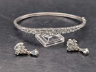 🔥 STERLING SILVER BLUE TOPAZ JEWELRY SET BANGLE BRACELET & EARRINGS SIGNED 🔥 — photo 1
