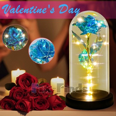 Rosa Eterna Romántica Con Luz Led Valentín Para Ella Regalo De Flor Rosa Galaxia