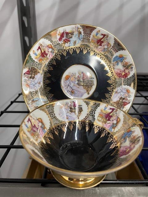 Vintage Bavaria, Germany,  teacup and saucer, black and gold