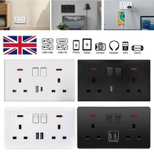 1~10x Double Wall Plug Socket 2 Gang 13A with USB Type C Port Outlets Flat Plate