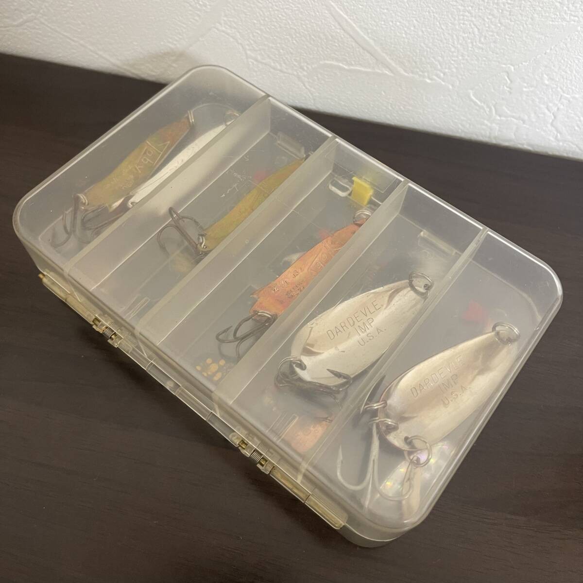 Old spoon set, Dardele, Imp, Abu, Toby, Mepps spinner, with case, old Dardele, - Image 4