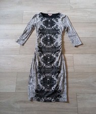 Phase Eight Black & Grey Textured Lace Print Bodycon Dress Stretch Ruched UK8