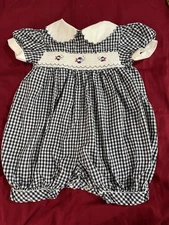 Vintage Petit Ami Smocked Plaid Bubble Romper Unisex Size 12 Months One Piece