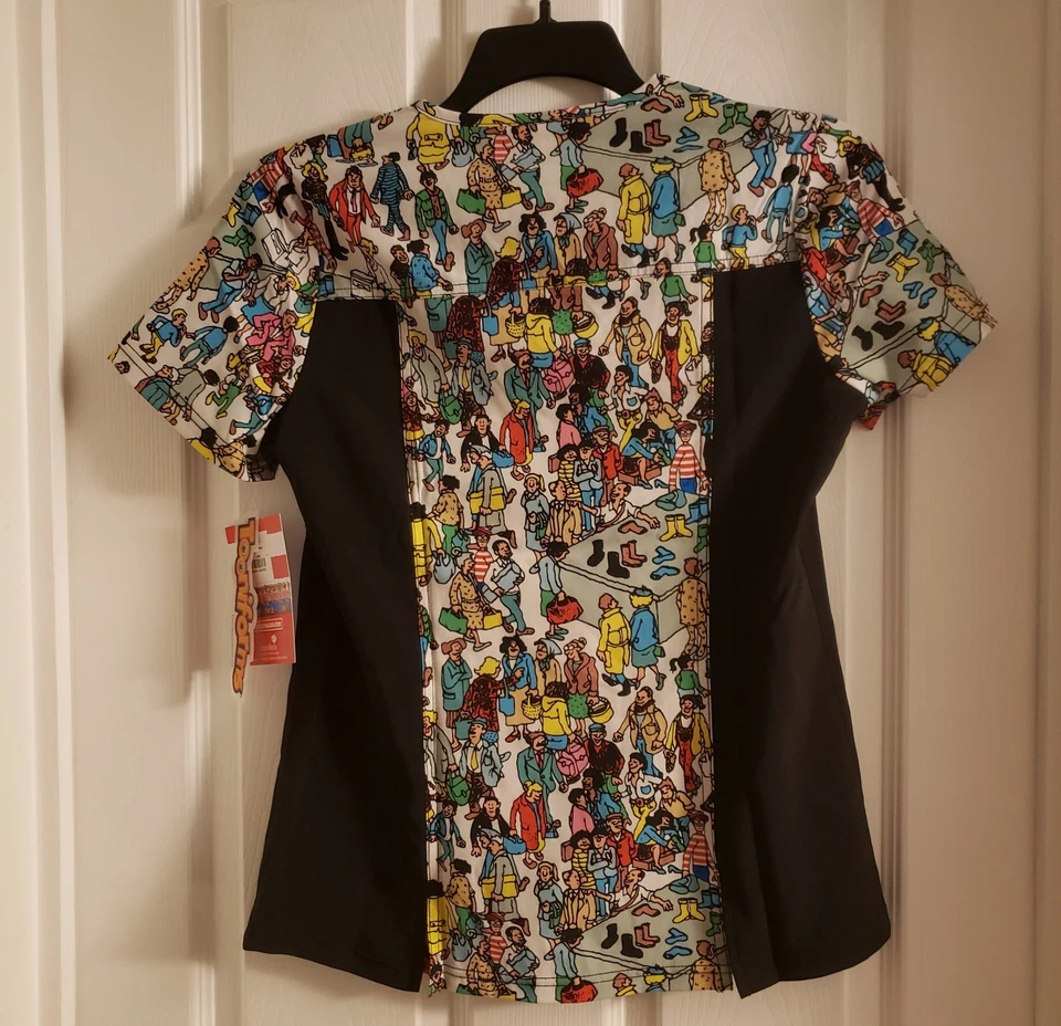 Where’s Waldo Tooniforms Scrub Top Shirt Multicolor Size Small Cartoon Book NWT - Image 2 of 4