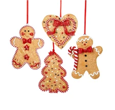 Kurt Adler Gingerbread Man Tree Heart Ornaments Christmas Holiday Set of 4 New