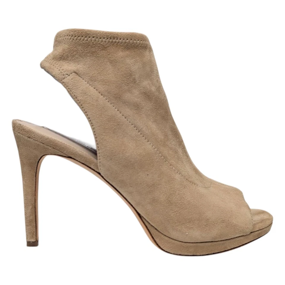 Botines Via Spiga de gamuza para mujer de cuero tostado punta abierta cremallera lateral 4" talla 8,5 Foto 3 de 4