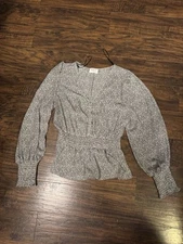 Sienna Sky Black White Cheetah Short Ruffle Peplum Blouse Top Women's Size M