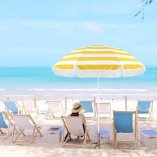 5.9ft Outdoor Tassel Umbrella, Portable Beach Umbrella, Market Patio Table