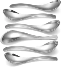 HIWARE 6PCS Heavyweight Stainless Steel Soup Spoons High Grade Kitchen Flatware