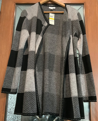 Charter Club Black and Gray Block Design Cardigan, Warm, Size M, new