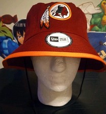Rare New Era NFL Washington Redskins Dark Red Bucket Hat Cap w/ Chin Jaw string 