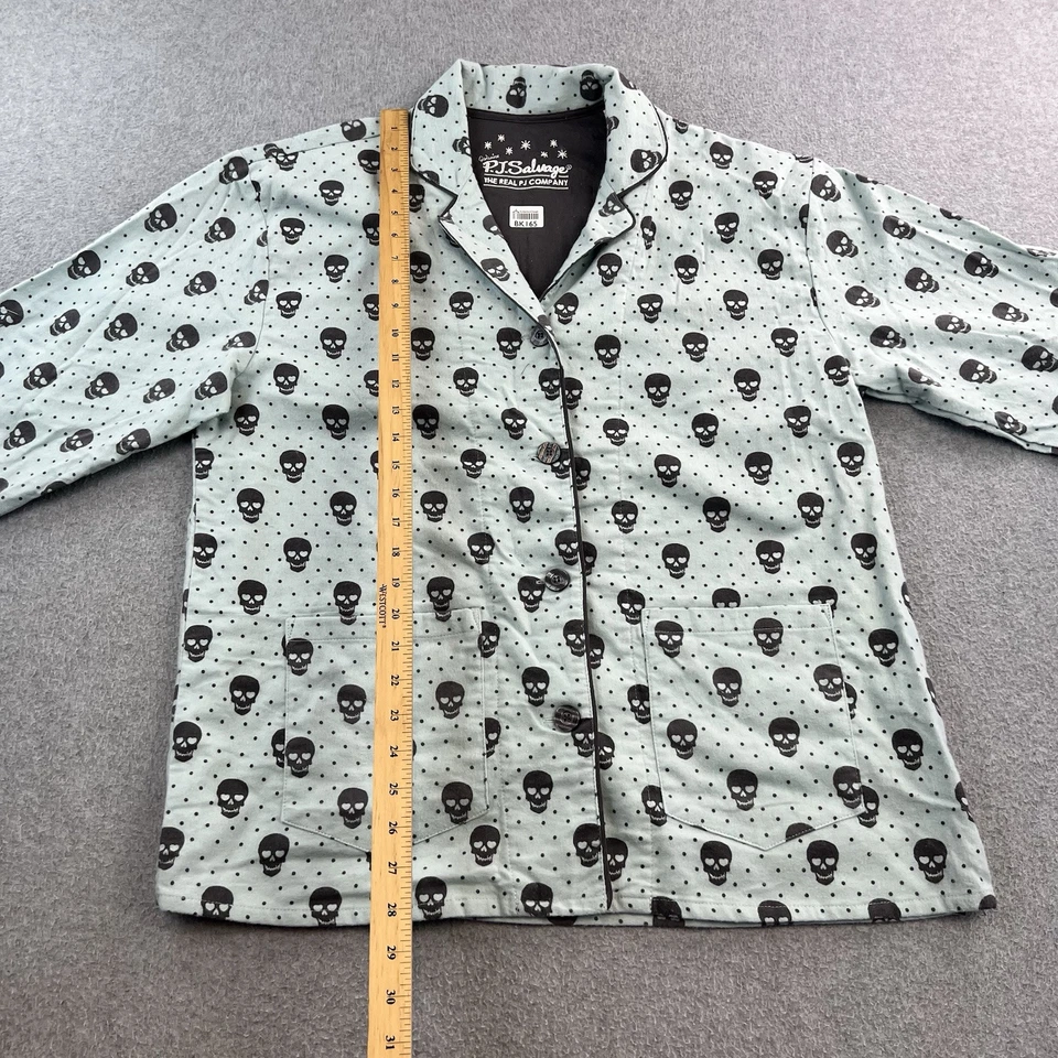 Camisa para dormir PJ Salvage para mujer grande azul calavera polar manga larga con botones Foto 3 de 4