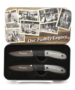 Browning "Our Family Legacy" Pocket Knife Set (2) in Collector Tin - Never Used